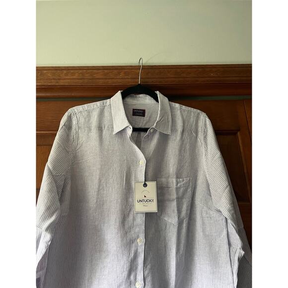 NWT Untuckit Women's Striped Button Angelen Linen Shirt Long Sleeve White Size 6 - Picture 2 of 10